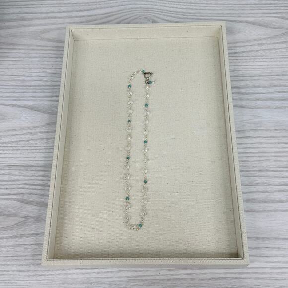 Handcrafted Necklace w/ Clear Quarts Crystal Amazonite Beads Pearl Toggle Clasp - Picture 5 of 6